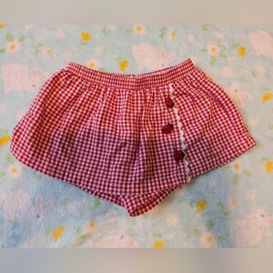 EUC Red White Gingham Checkered Shorts with Ladybug Button Detail Girl's 18 24 M